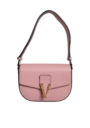 Pink Grainy Calf Leather Logo Crossbody Shoulder Bag
