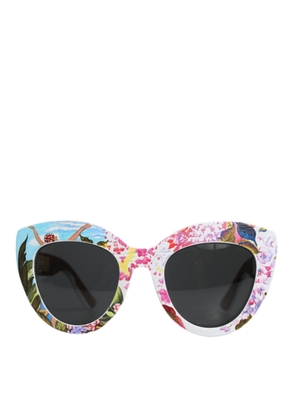 Multicolor Wood Crystal Brass Frame Floral Hand Paint Sunglasses