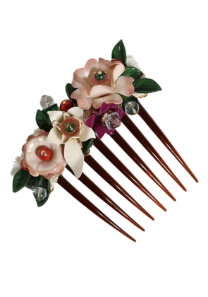 Brown Plastic Crystal Floral Women Hair Comb