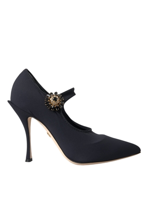 Black Mary Jane Jersey Crystal Pumps Shoes - EU36.5/US6