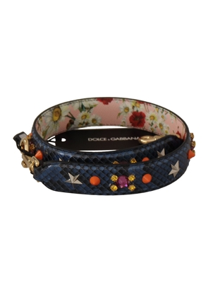 Dolce & Gabbana Blue Exotic Leather Crystals Reversible Shoulder Strap