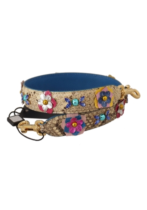 Dolce & Gabbana Beige Python Leather Floral Studded Shoulder Strap