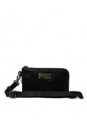 Dolce & Gabbana  Black Nylon Logo Plaque Keyring Pouch Clutch Bag