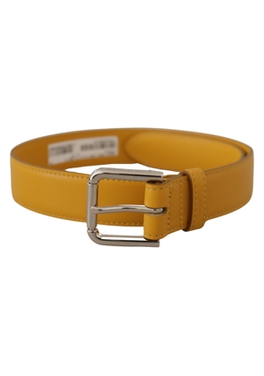 Dolce & Gabbana Yellow Leather Silver Tone Logo Metal Buckle Belt - 60 cm / 24 Inches