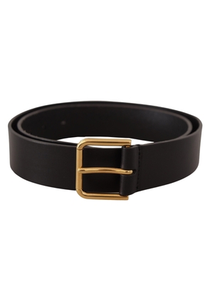 Dolce & Gabbana Black Calf Leather Gold Tone Logo Metal Buckle Belt - 85 cm / 34 Inches