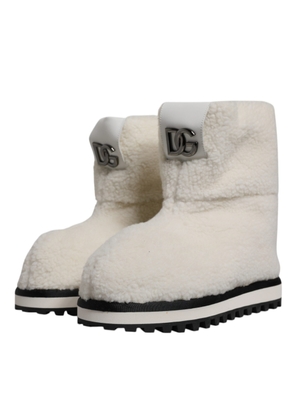 White Plush Logo Padded Mid Calf Boots Shoes - EU44/US11