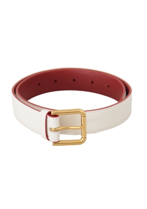 Dolce & Gabbana White Calf Leather Two-Toned Gold Metal Buckle Belt - 70 cm / 28 Inches