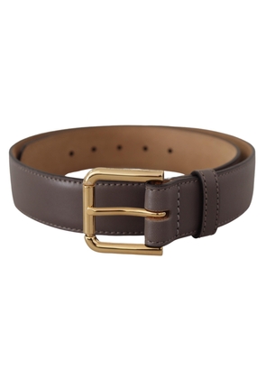 Dolce & Gabbana Gray Calfskin Leather Gold Metal Logo Buckle Belt - 70 cm / 28 Inches