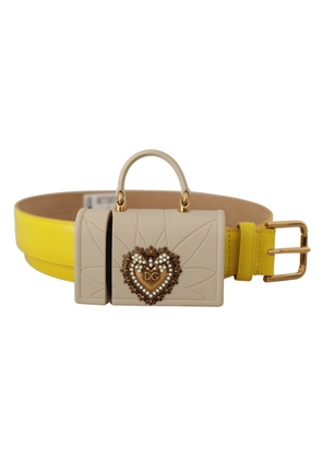 Dolce & Gabbana Yellow Leather Devotion Heart Micro Bag Headphones Belt - 70 cm / 28 Inches