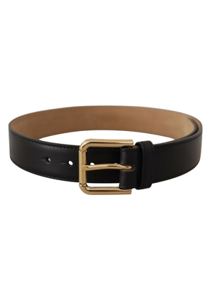 Dolce & Gabbana Black Solid Leather Classic Gold Waist Buckle Belt - 60 cm / 24 Inches