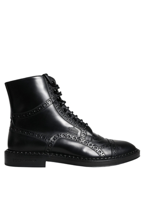 Black Leather Lace Up Mid Calf Boots Shoes - EU39/US6