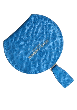 Dolce & Gabbana Blue Calfskin Leather Round Logo Hand Mirror Holder