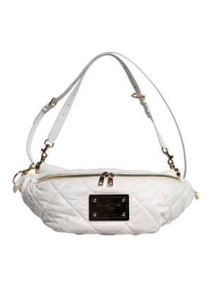White Quilted Logo Plaque Belt Waist Fanny Pack Bag
