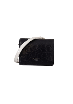 Dolce & Gabbana Blue White Caiman Leather Strap Card Holder Wallet