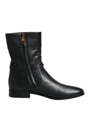 Black Leather Logo Mid Calf Boots Shoes - EU37.5/US7