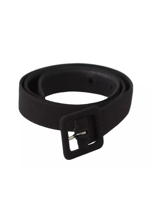 Black Velvet Leather Logo Waist Buckle Belt - 65 cm / 26 Inches