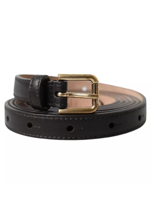 Dark Brown Leather Gold Metal Buckle Women Belt - 145cm