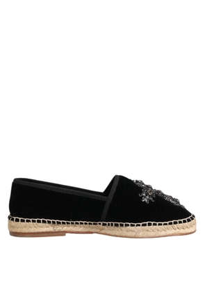 Black Cross Crystal Slip On Espadrille Shoes - EU39/US6