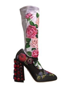 Black Floral Socks Crystal Boots Jersey Shoes - EU38/US7.5
