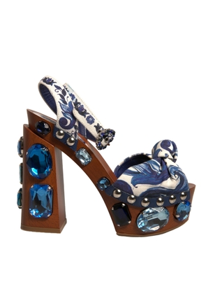 Multicolor Majolica Embellished Wedge Sandals Shoes - EU36/US6