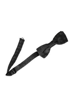 Black Silk Patterned Adjustable Neck Men Bow Tie