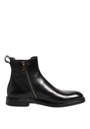 Black Chelsea Leather Mid Calf Boots Shoes - EU40/US7