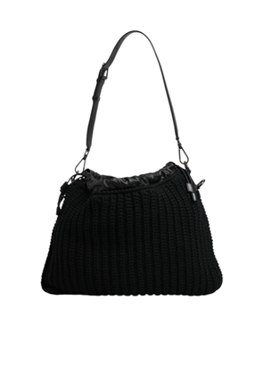 Black Cashmere Knitted Leather Shoulder Bag