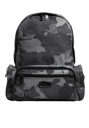 Gray Cotton Camouflage Logo Plaque Backpack Bag