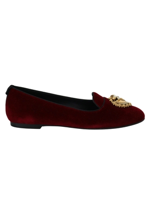 Bordeaux Velvet Slip-On Loafers Flats Shoes - EU35.5/US5