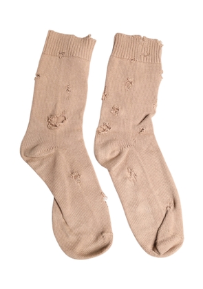 Beige Solid Stretch Mid Calf Men Socks - L