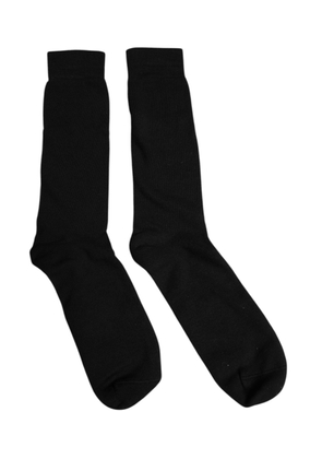 Black Solid Cotton Mid Calf Men Socks - L