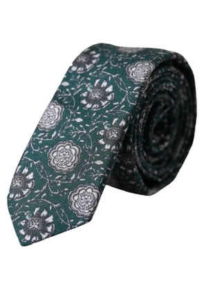 Green Floral Print Silk Adjustable Men Tie