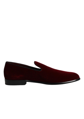 Red Cotton Velvet Slip On Loafers Formal Shoes - EU43/US10