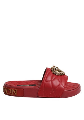 Red Devotion Matelassé Leather Slides Shoes - EU35/US4.5