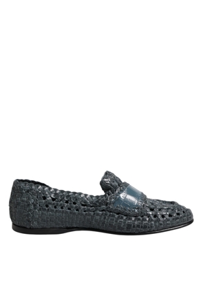 Blue Woven Leather Slip On Loafers Shoes - EU41/US8
