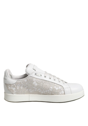 White Lace Leather Low Top Sneaker Shoes - EU37.5/US7
