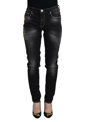 Black Washed Mid Waist Tapered Women Casual Denim Jeans - W26