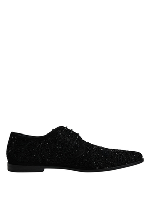 Black Embellished Suede Derby Formal Shoes - EU45/US12