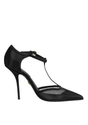 Black Mesh T-strap Stiletto High Heels Shoes - EU38/US7.5