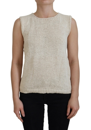 Beige Cotton Blend Sleeveless Round Neck Tank Top - One Size