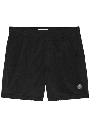 Stone Island Logo Crinkled Nylon Swim Shorts - Black - M