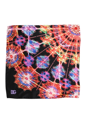 Black Multicolor Print Square Foulard Scarf