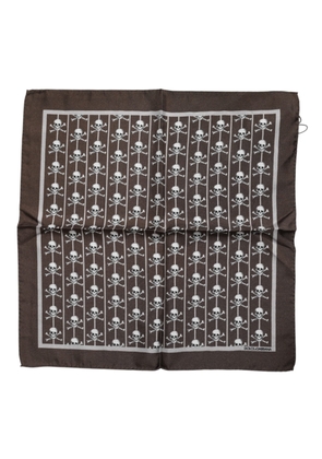 Brown Skull Silk Square Men Foulard Scarf