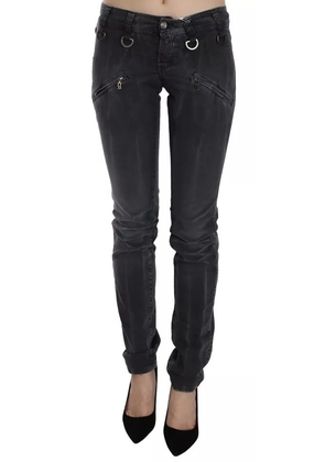 Grey Washed Low Waist Zipper Side Skinny Denim Jeans - W26