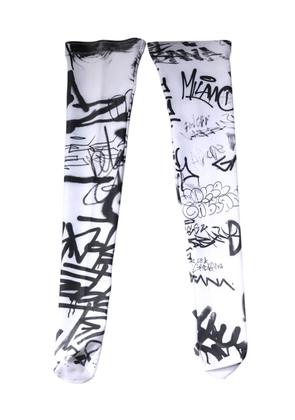 White Graffiti Cotton Over Calf Stockings Socks - S