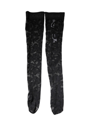 Black Floral Lace Cotton Stretch Stockings Socks - S