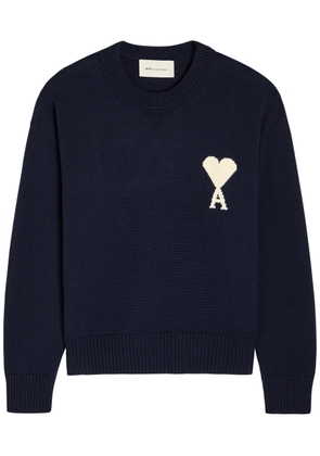 Ami Paris Logo-intarsia Wool and Cotton-blend Jumper - Navy - S