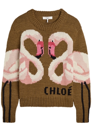 Chloe Flamingo and Logo-intarsia Wool Jumper - Brown Other - L (UK14 / L)