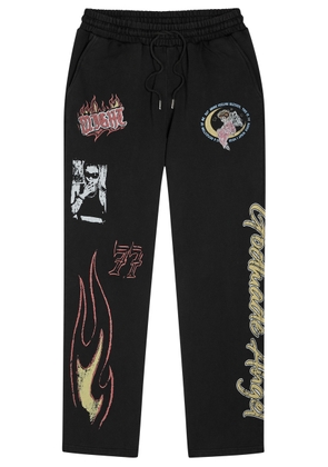 God Made Angel Printed Straight-leg Cotton Sweatpants - Black - XL