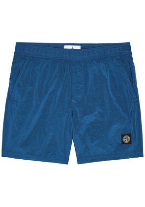 Stone Island Logo Crinkled Nylon Swim Shorts - Blue - S